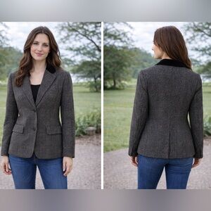 Vtg Lauren Ralph Lauren Glen Plaid Blazer Velvet Collar Riding Jacket Women 12